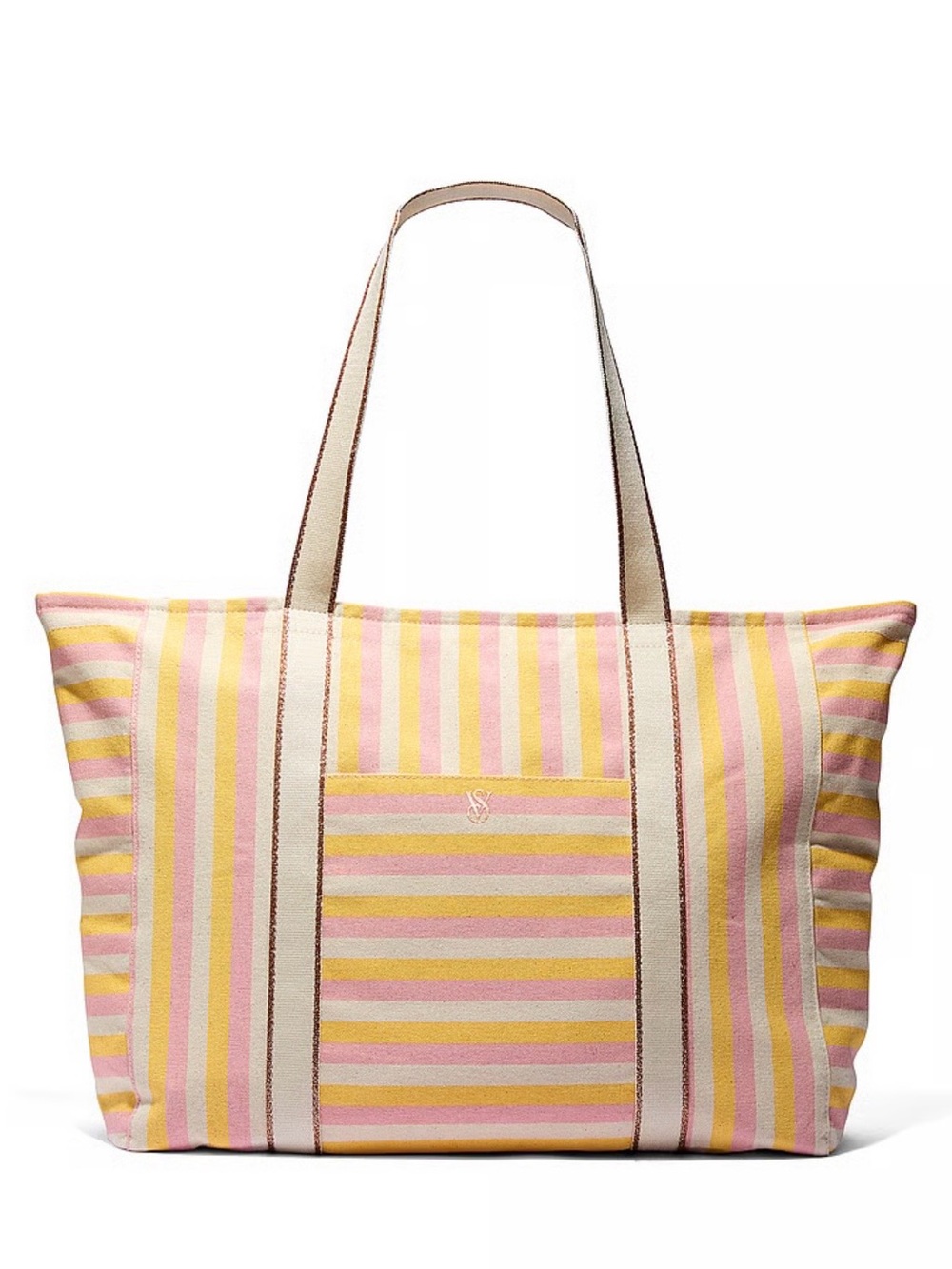 NWT Victoria's Secret Pink and Yellow Striped Canvas Tote
